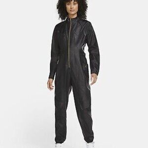 Nike Jordan Court to Runway Faux Leather Flight Jumpsuit Black CW6472  Size XL